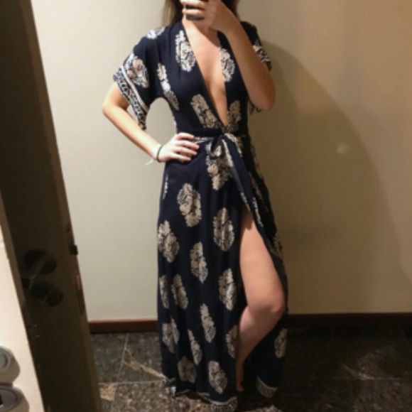 Navy Blue Kimono Dress - Picture 1 of 3